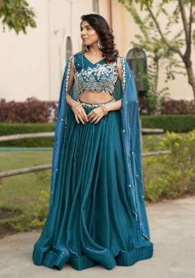 Blue Sequin Work Fendi Lehenga Set