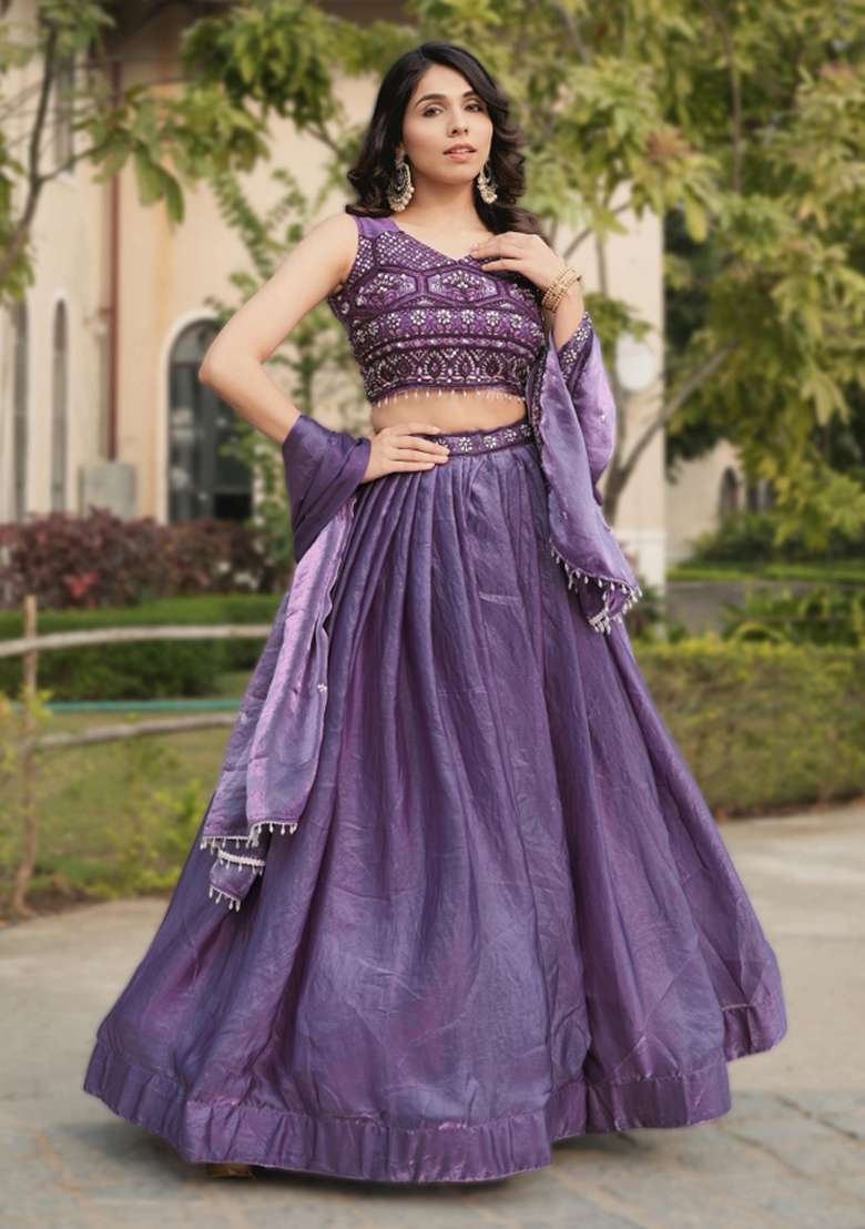 Purple Sequin Work Fendi Lehenga Set - Indya