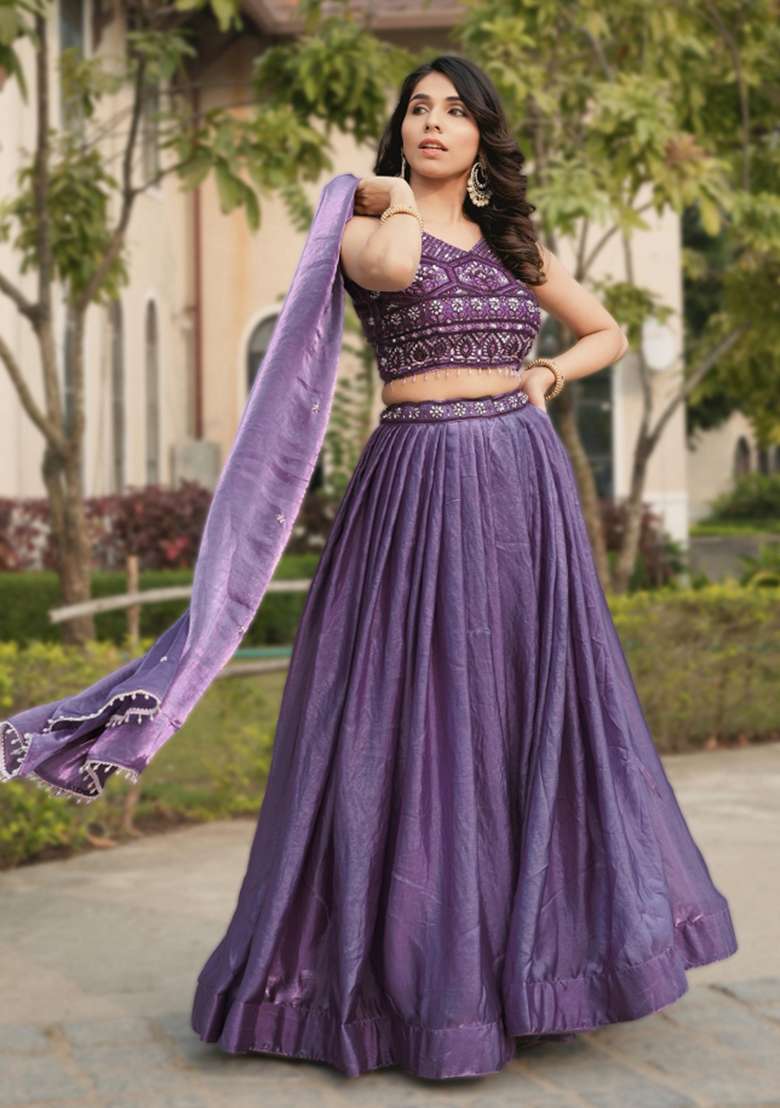 Purple Sequin Work Fendi Lehenga Set - Indya