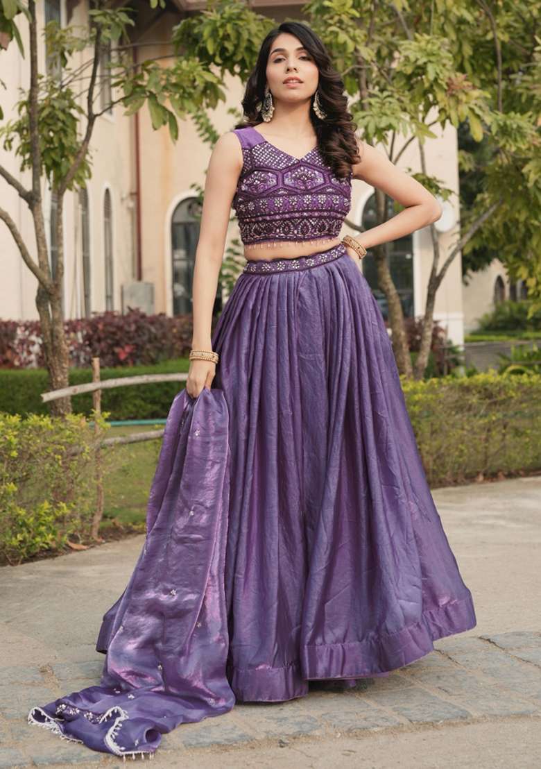 Purple Sequin Work Fendi Lehenga Set - Indya