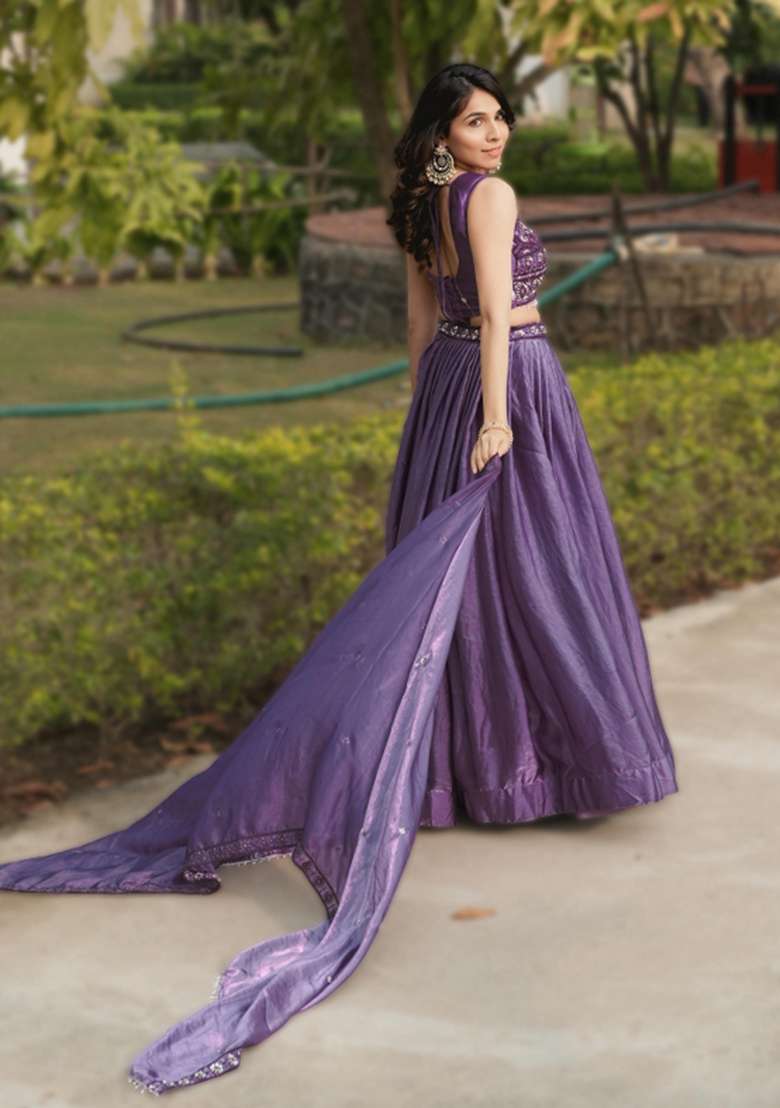 Purple Sequin Work Fendi Lehenga Set - Indya