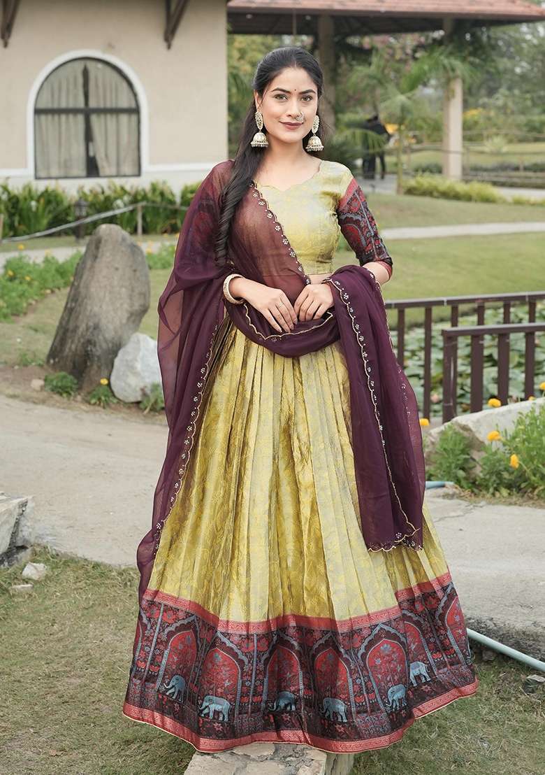 Cream Zari Work Silk Lehenga Set - Indya