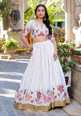 White Embroidery Georgette Lehenga Set