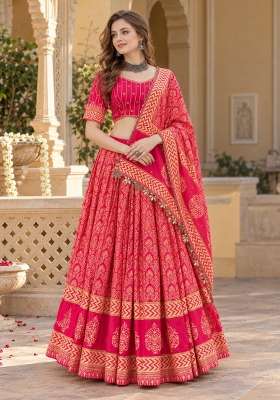 Rani Pink Embroidery Silk Lehenga Set