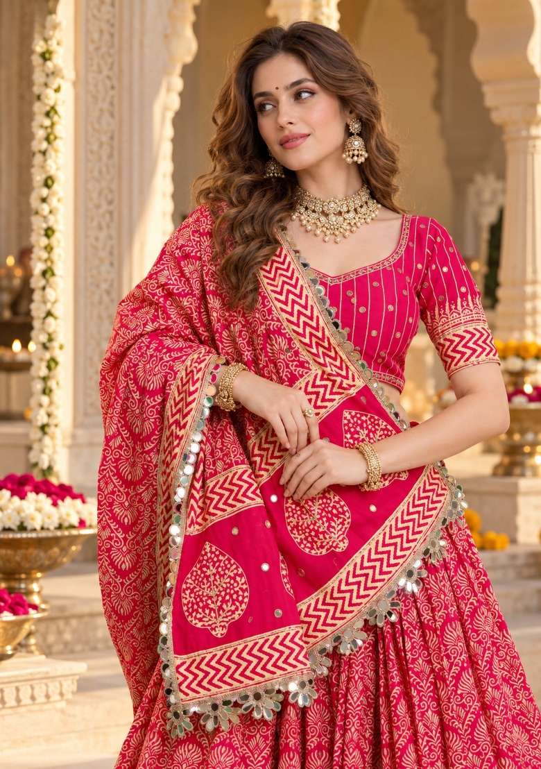 Rani Pink Embroidery Silk Lehenga Set - Indya