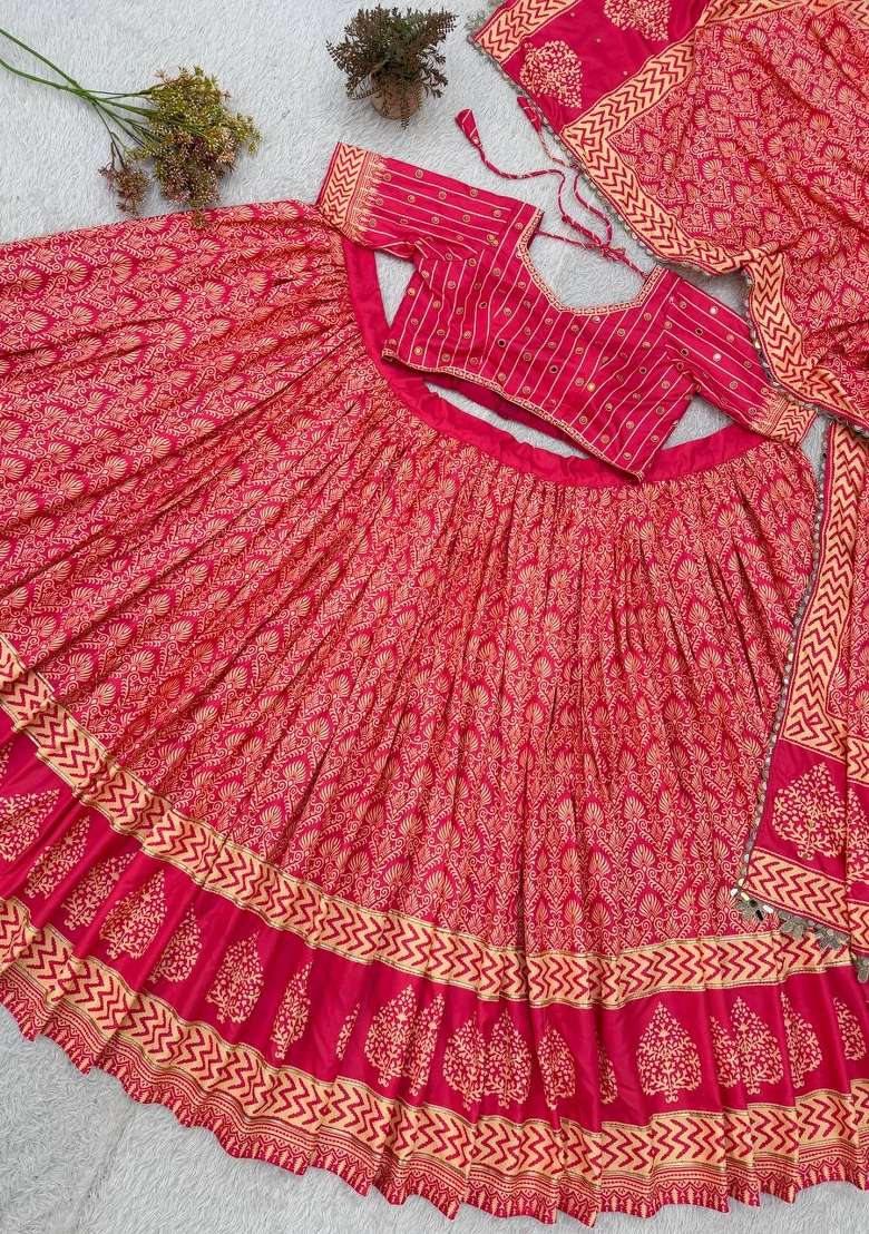 Rani Pink Embroidery Silk Lehenga Set - Indya