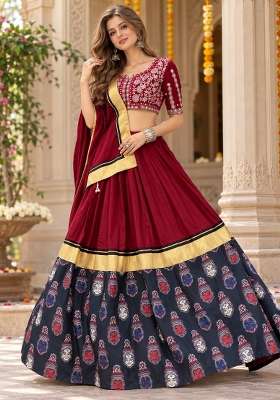 Maroon Embroidery Silk Lehenga Set