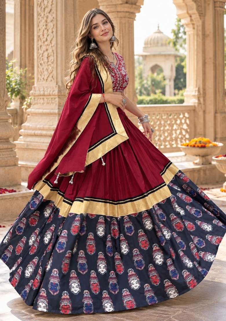 Maroon Embroidery Silk Lehenga Set - Indya
