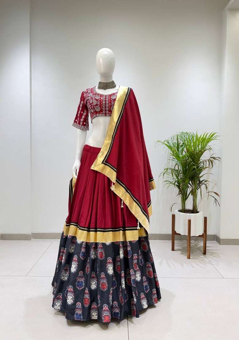Maroon Embroidery Silk Lehenga Set - Indya