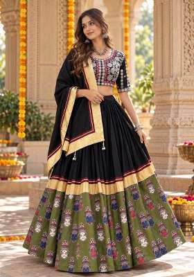 Black Embroidery Silk Lehenga Set