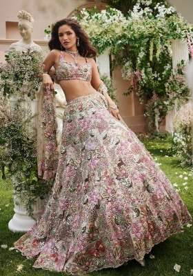 Off White Embroidery Georgette Lehenga Set