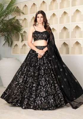 Black Embroidery Georgette Lehenga Set