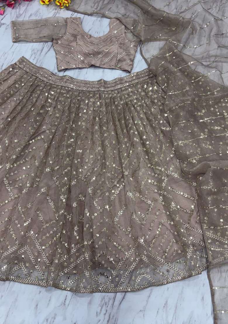 Grey Embroidery Silk Lehenga Set - Indya