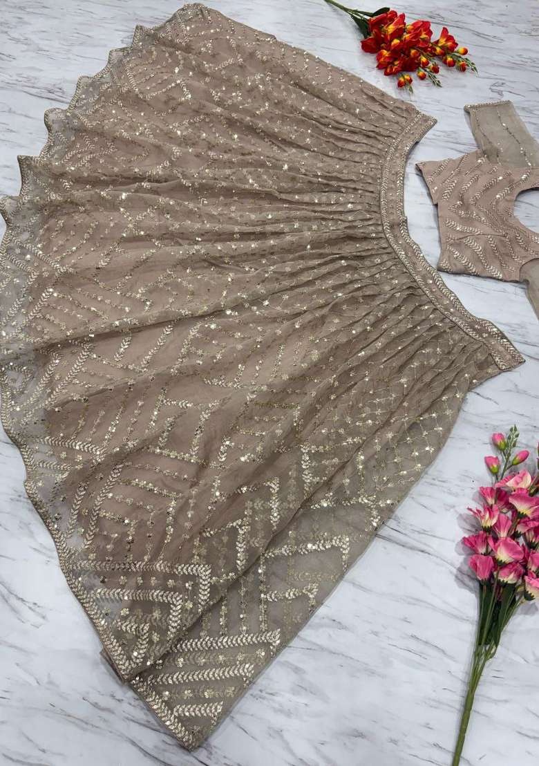 Grey Embroidery Silk Lehenga Set - Indya