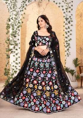 Black Embroidery Georgette Lehenga Set