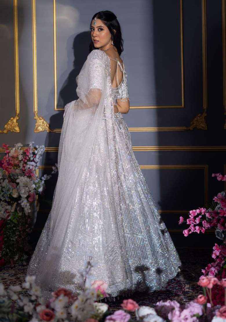 Grey Embroidery Georgette Lehenga Set - Indya