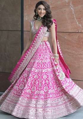 Pink Embroidery Georgette Lehenga Set