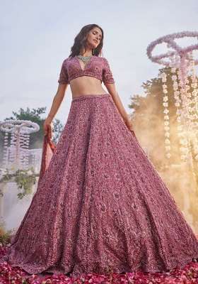 Pink Embroidery Silk Lehenga Set