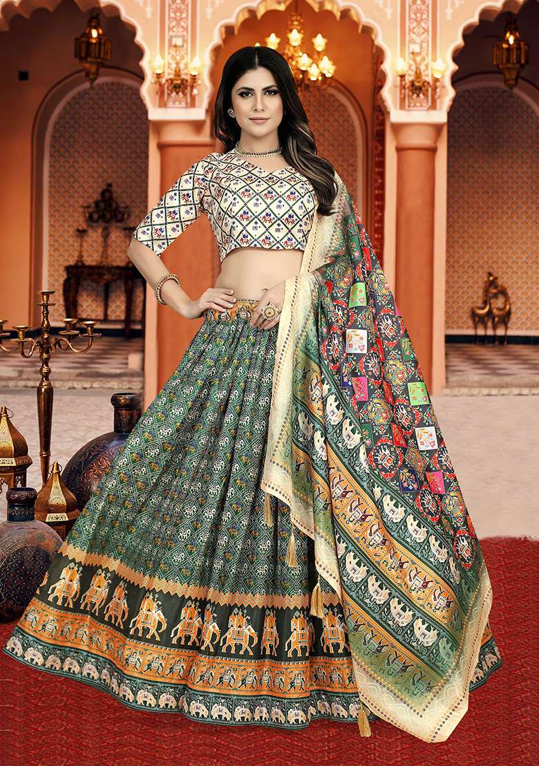 Multicolor Printed Silk Lehenga Set - Indya