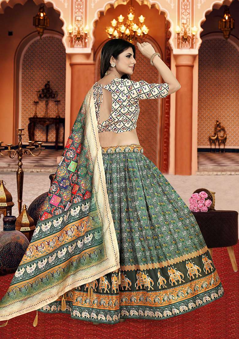 Multicolor Printed Silk Lehenga Set - Indya
