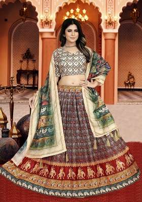 Multicolor Printed Silk Lehenga Set