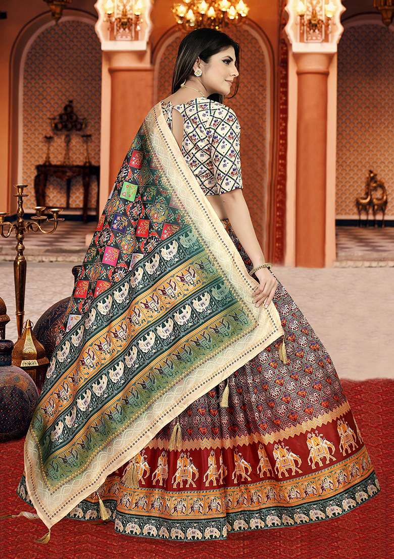 Multicolor Printed Silk Lehenga Set - Indya