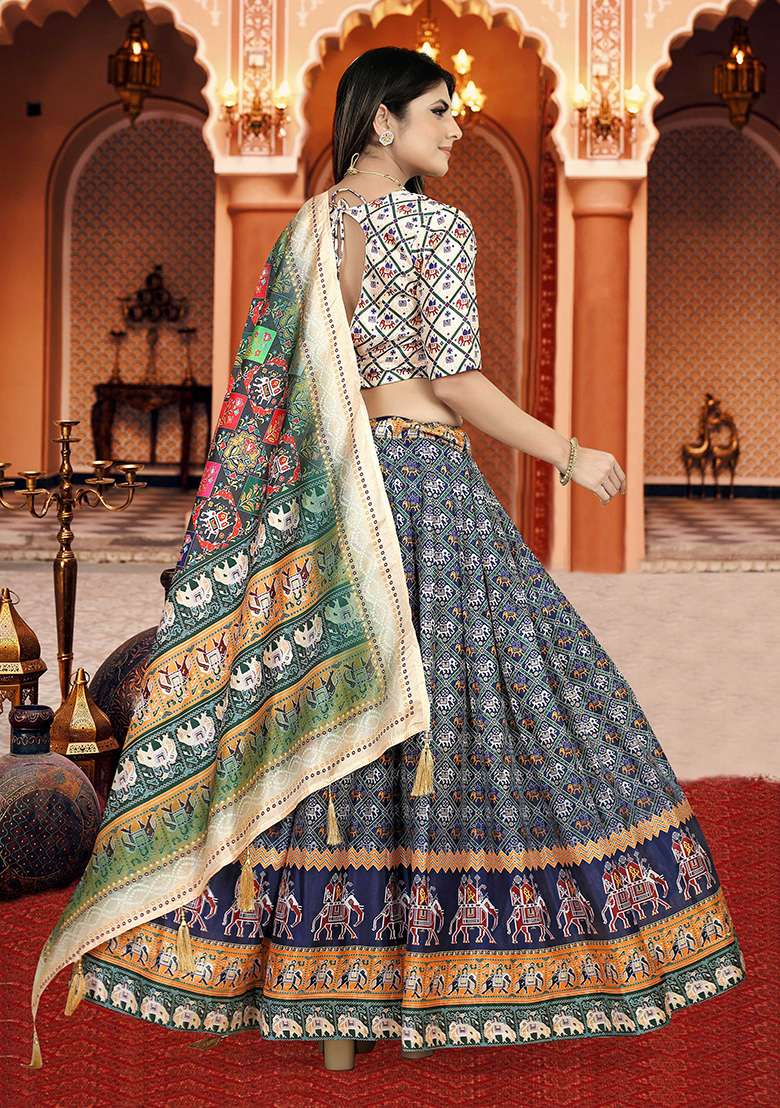 Multicolor Printed Silk Lehenga Set - Indya