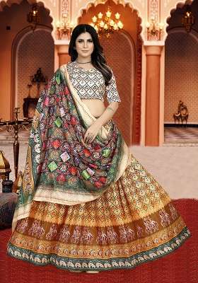 Multicolor Printed Silk Lehenga Set