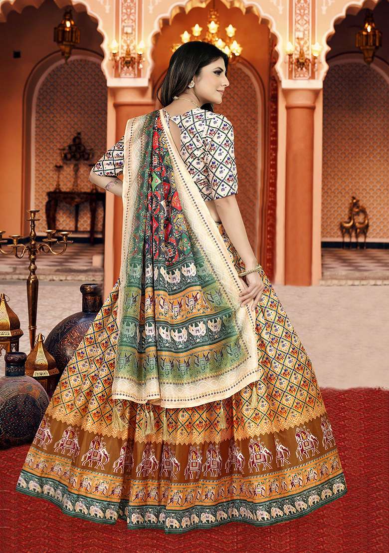Multicolor Printed Silk Lehenga Set - Indya