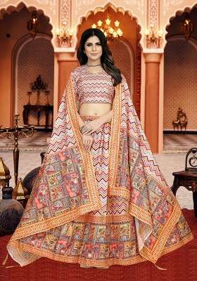 Multicolor Printed Silk Lehenga Set