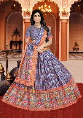 Multicolor Printed Silk Lehenga Set