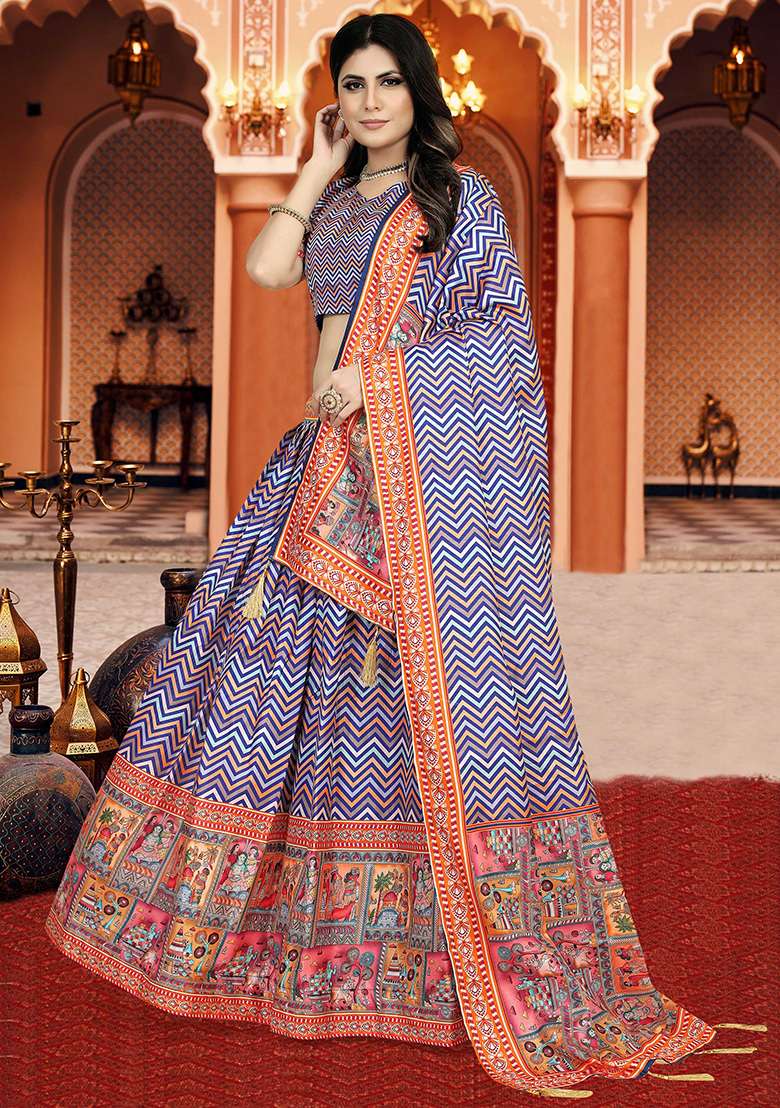 Multicolor Printed Silk Lehenga Set - Indya
