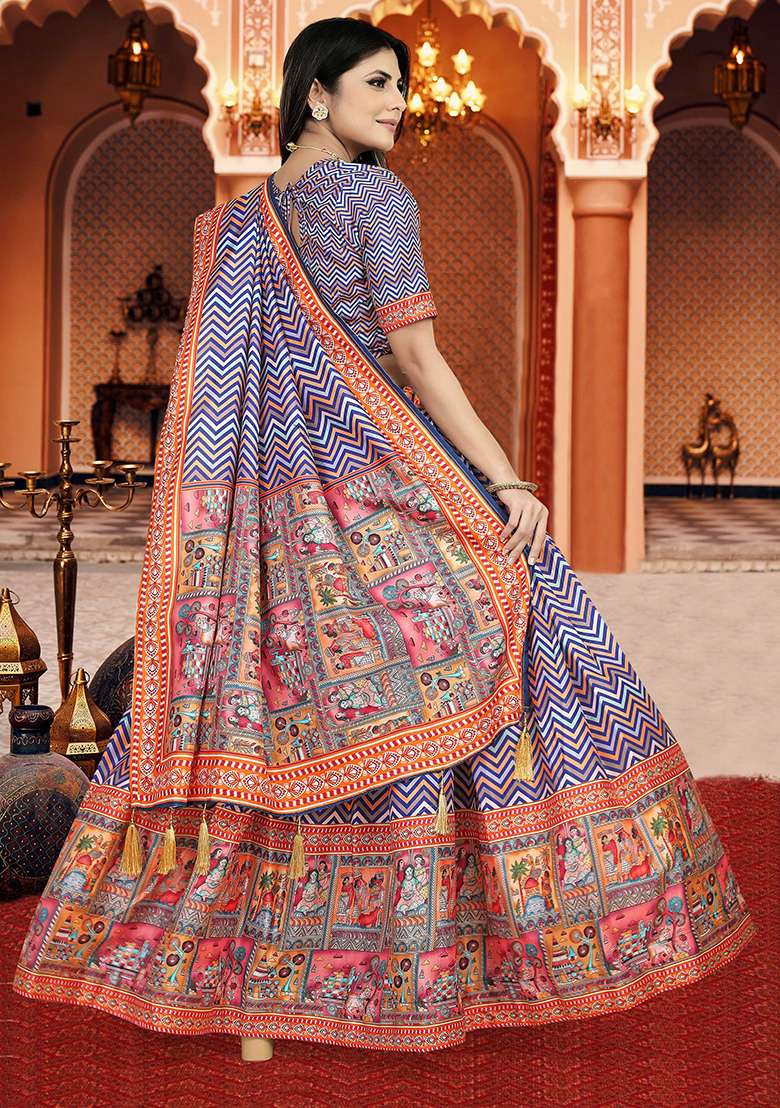 Multicolor Printed Silk Lehenga Set - Indya