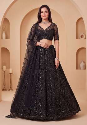 Black Embroidery Net Lehenga Set