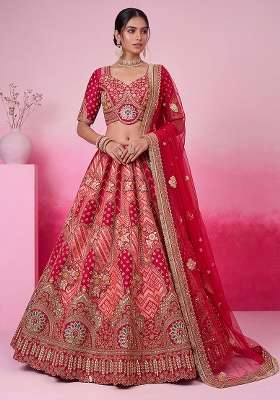 Pink Embroidery Silk Lehenga Set