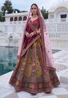 Maroon Embroidery Velvet Lehenga Set