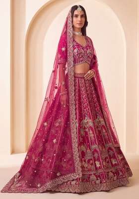 Rani Pink Embroidery Silk Lehenga Set