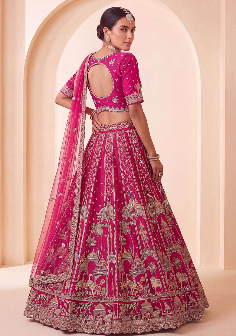 Rani Pink Embroidery Silk Lehenga Set - Indya