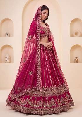 Rani Pink Embroidery Silk Lehenga Set