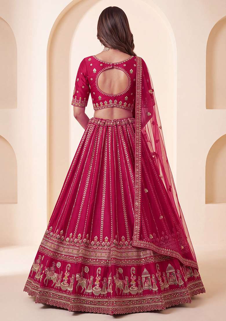 Rani Pink Embroidery Silk Lehenga Set - Indya