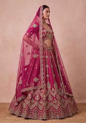 Rani Pink Embroidery Silk Lehenga Set