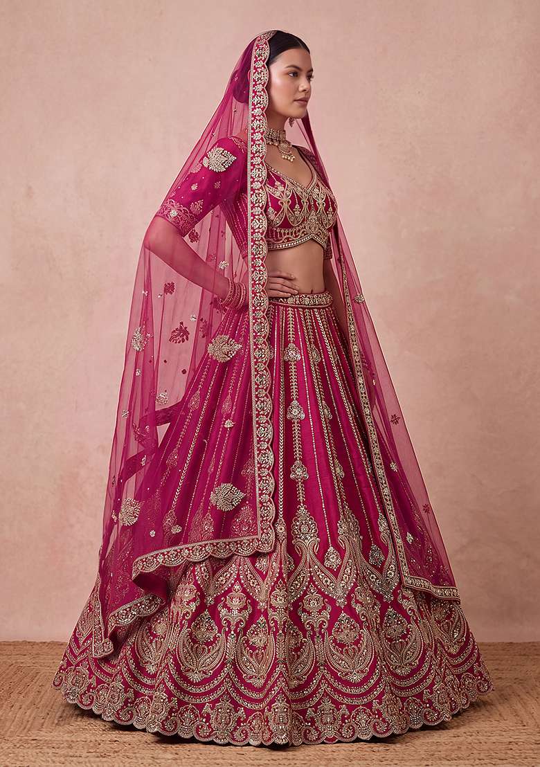 Rani Pink Embroidery Silk Lehenga Set - Indya