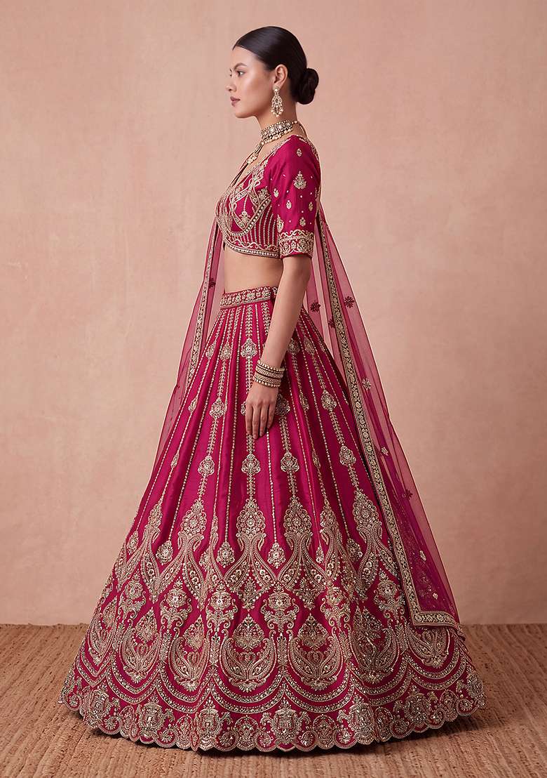 Rani Pink Embroidery Silk Lehenga Set - Indya