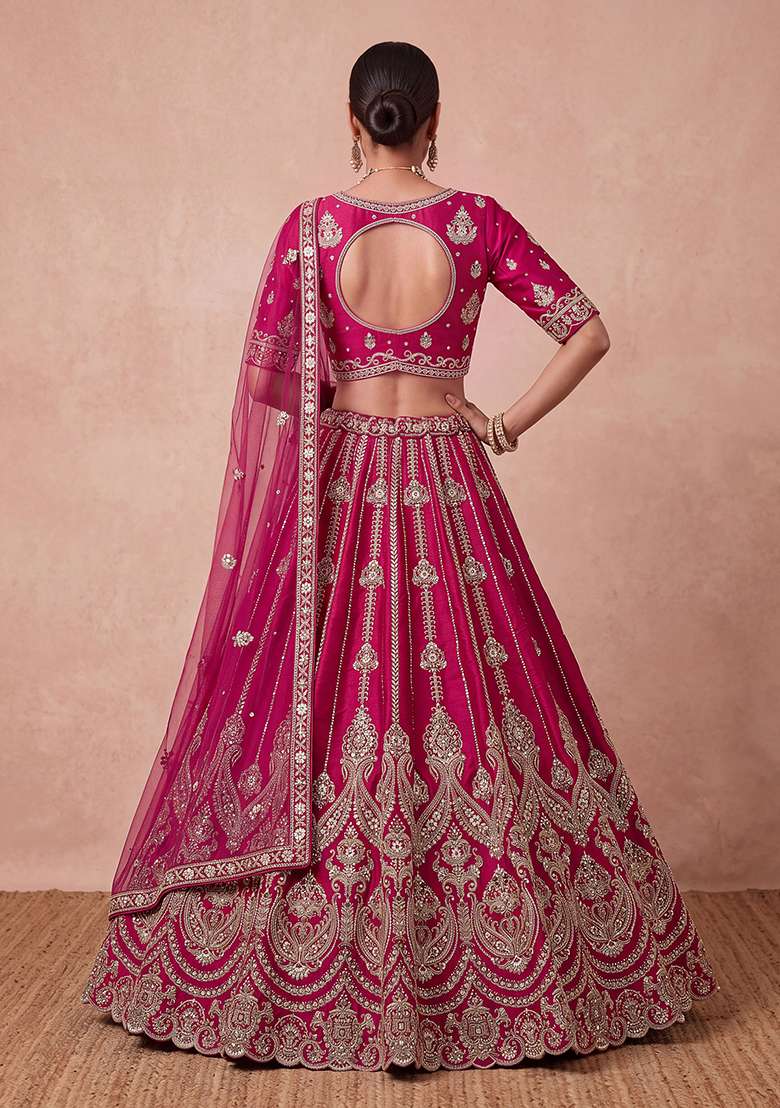Rani Pink Embroidery Silk Lehenga Set - Indya