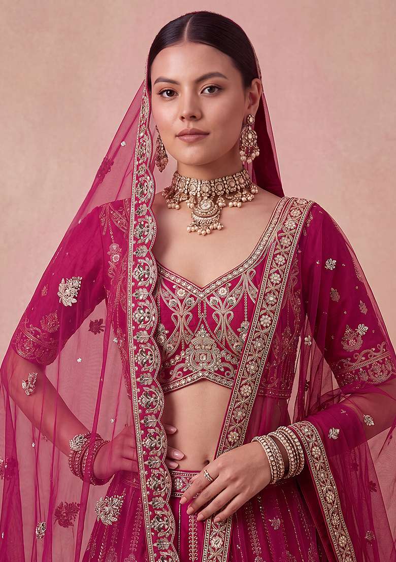 Rani Pink Embroidery Silk Lehenga Set - Indya
