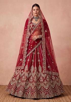 Maroon Embroidery Silk Lehenga Set