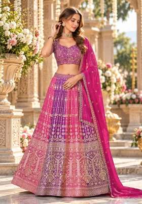Rani Pink Embroidered Georgette Lehenga Set