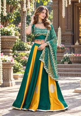 Emerald Sequin Work Cotton Lehenga Set