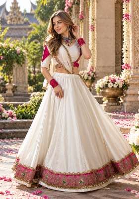 White Embroidered Silk Lehenga Set