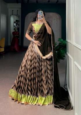 Mehendi Mirror Work Silk Lehenga Set